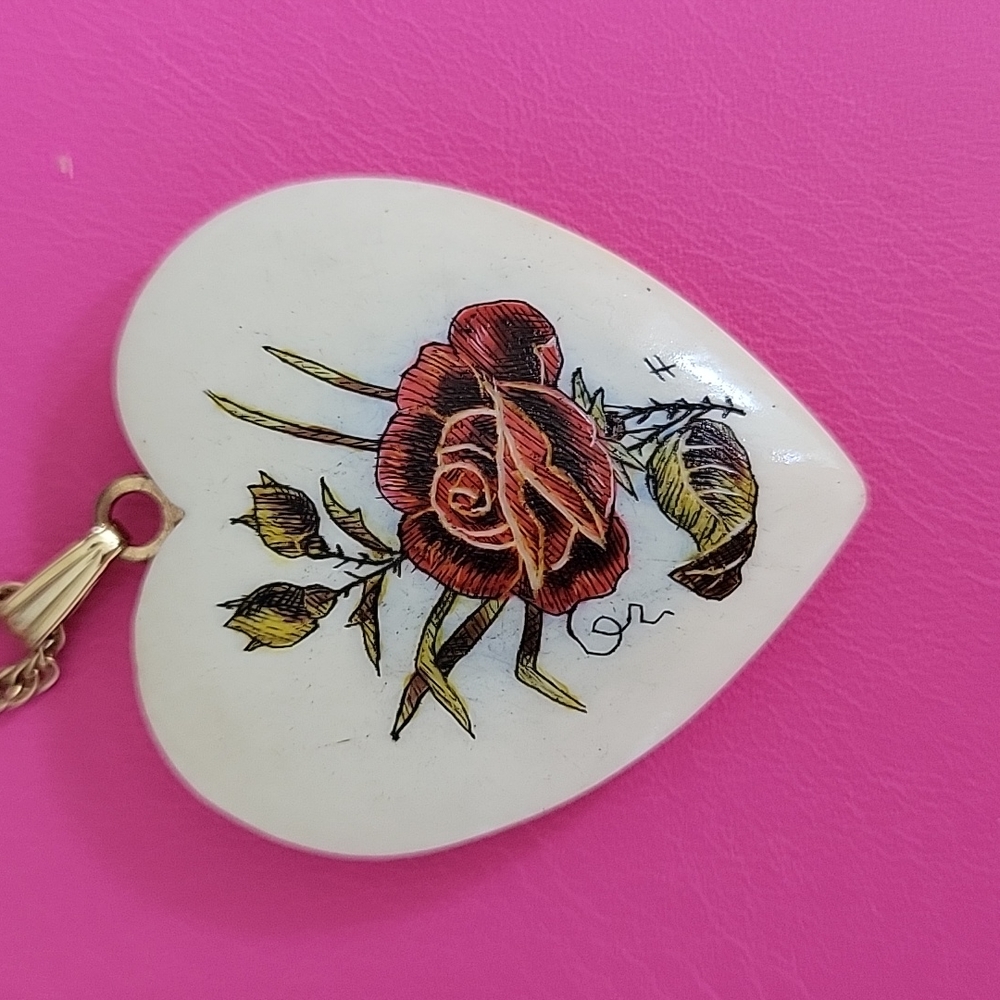 Schrimshaw Red Rose pendant